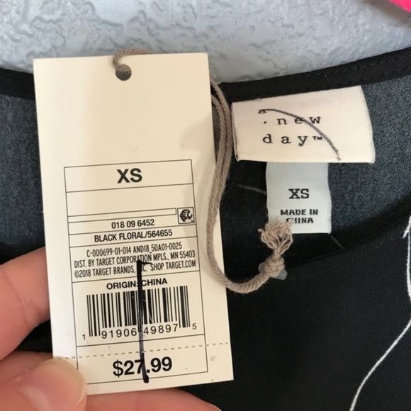 NWT A New Day Floral Print Long Sleeve Dress Black sz XS - Picture 4 of 6